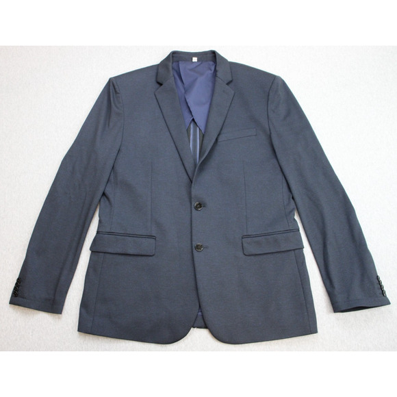 Express Blazer Mens 42R Blue Black Stretch Slim Fit Two Button Classic Jacket - Picture 3 of 11